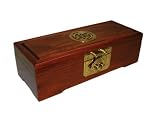 Chinese rosewood jewelry box chest with asian carving and brass accents, 10x4x3