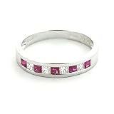 Image of 9ct White Gold Ladies Princess Cut Ruby and Diamond Channel set Eternity Ring - Size O