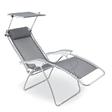 Picnic Time Serenity Reclining Lounge Chair w/ Laced Suspension System & Sunshade (Dark Gray)