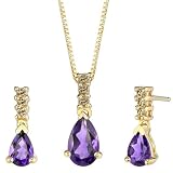 Sumptuously Romantic 1.50cts Pear Shape Amethyst Diamond Pendant Earrings Set 14Kt Yellow Gold
