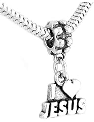 Sterling Silver I Love Jesus Dangle Bead Charm