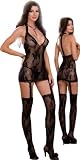 Sheer Feminine See Thru Lingerie Set - Halter Dress and Stockings
