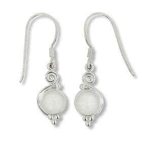 Sterling Silver Cabochon Moonstone Dangle Earrings by Sajen by 