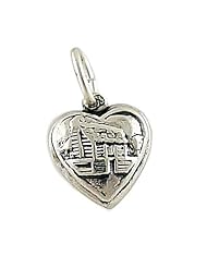 Solid Puffy Log Cabin Heart 925 Sterling Silver Traditional Charm or Pendant