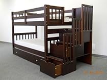 Hot Sale Bedz King Twin Over Twin Stairway Bunk Bed with Twin Trundle, Cappuccino