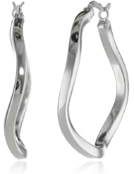 Sterling Silver Medium Polished Square Tube Organic Click-Top Hoop Earrings