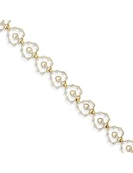 14k Yellow Gold & Rhodium Diamond-cut Hearts Bracelet
