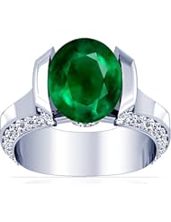 18K White Gold Oval Cut Emerald Fana Designer Ring