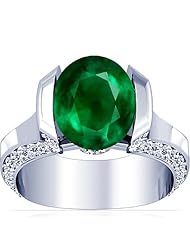 14K White Gold Oval Cut Emerald Fana Designer Ring