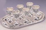 GRAPE CUPS WITH TRAY - 6 PIECE SILVER GRAPE CUPS WITH TRAY
