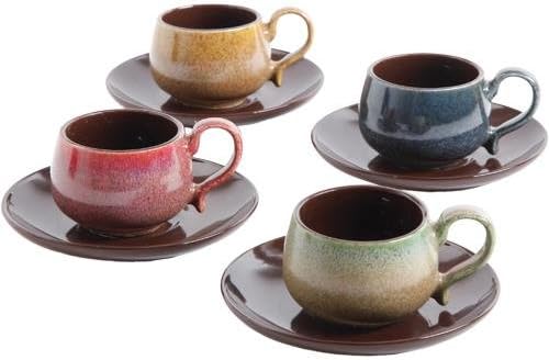 8 Piece Set - 3 oz. Espresso Cup and Saucer Durable Stoneware Set, Service for 4