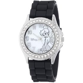 Disney Womens TK1061 Rhinestone Accent Tinkerbell Black Rubbe