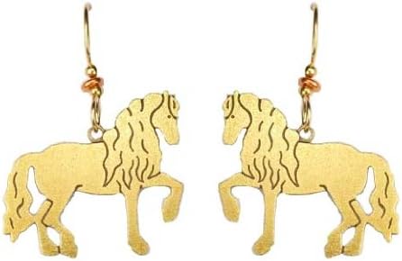 Joseph Brinton Large Brass Friesian Horse Copper Bead Drop Earrings 1768-23