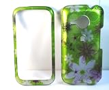GREEN WITH WHITE PURPLE FLOWER SNAP ON HARD SKIN SHELL PROTECTOR COVER CASE FOR HTC DROID ERIS 6200 + BELT CLIP