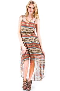 Sheer Long Tail Hi Low Dress Tribal Stripes in Multicolour