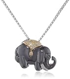 XPY Sterling Silver and 14k Gold Elephant Diamond Pendant Necklace, 18"