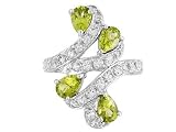1.40CTW PERIDOT AND .71CTW WHITE TOPAZ PLATINUM OVER STERLING SILVER RING