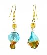 Earrings - E299 - Murano Style Glass - Twist ~ Aqua and Topaz