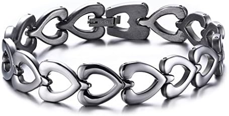 Rolove Stylish Mens Womens Wide Titanium Steel Magnetic Bracelet Balance Band Energy Hollow Sweet Heart Charm Link Chain Bracelet,High Polished