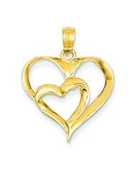 14K Yellow Gold Double Heart Pendant Jewelry Charm