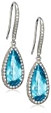 14k White Gold Pear Shaped Blue Topaz and Pave Diamond Earrings