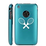Apple iPhone 3G 3GS Light Blue E344 Aluminum Metal Back Case Crossed Tennis Racquets