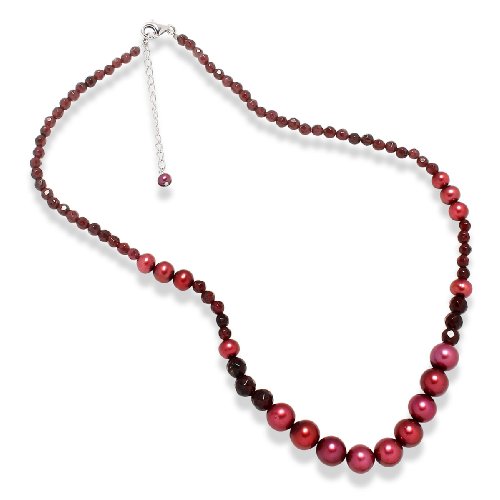 Valero Pearls pearls4girls Damen-Halskette Granat S&uuml;&szlig;wasser-Zuchtperlen rot 43 cm + 5 cm 6 Preisvergleich