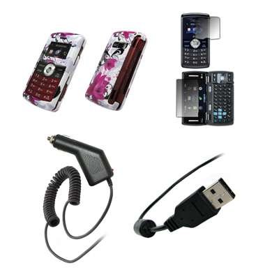 LG enV3 VX9200   Premium Purple and White Flowers Design Snap On Cover Hard Case Cell Phone Protector + Crystal Clear LCD Screen Protector + Rapid Car Charger + USB Data Charge Sync Cable for LG enV3 VX9200