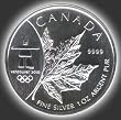 2008 Silver Maple Leaf Vancouver Olympics Maple Leaf Silver Five Dollar 1 Oz Royal Canadian Mint Contains .9999 of Pure Silver