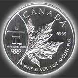 2008SilverMapleLeafVancouverOlympicsMapleLeafSilverFiveDollar1OzRoyalCanadianMintContains.9999ofPureSilver