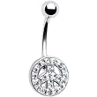 Austrian Crystal Clear Peace Sign Belly Ring
