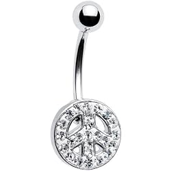 Austrian Crystal Clear Peace Sign Belly Ring