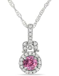 14K White Gold, Pink and White Diamond Pendant with Chain, (.25 cttw, GH Color, I1-I2 Clarity), 17"