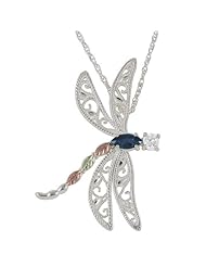 Black Hills Gold Dragonfly Necklace with Sapphire and Diamond .10 ct in Sterling Silver