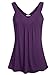 Women Sleeveless Tunic Top Pleated V Neck Tanks Vest Purple L