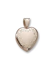 18k Premium Weight Yellow Gold Hand Engraved Heart Picture Locket 3/4 inch x 3/4 inch in 18K