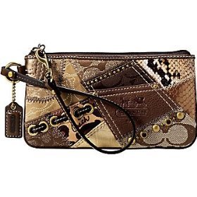 Coach Patchwork Wristlet in Khaki/Metallic 42003