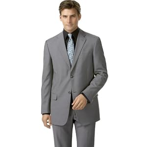 BCBG Suit, Two Button Light Grey Solid Wool Slim Fit