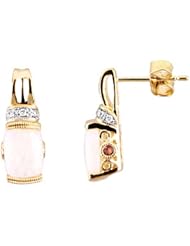 14K Yellow Gold Opal, Pink Tourmaline and Diamond Earrings -- LIFETIME WARRANTY
