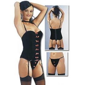 Black Velvet Basque Boned Lace Trim Suspenders