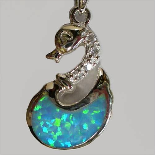 Click here to buy Swan Mixed Opal Necklace Pendant with Sterling Silver Chain by Al Zuni Global Jewelry.