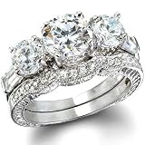 Three Stone Past, Present & Future CZ Engagement Ring Set