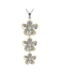 Three Plumeria Two Tone Yellow Gold Necklace with Chain