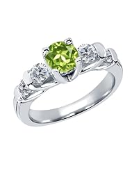 1.78 Ct Round Green Peridot G/H Diamond 18K White Gold Ring