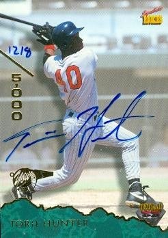 Torii Hunter Autographed/Hand Signed Baseball Card (Minnesota Twins) 1995 Signature Rookie #50