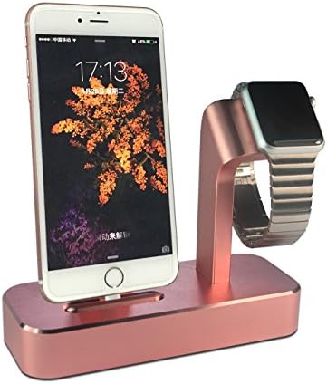 Apple Watch Charging Stand, iPhone SE 6S Plus Charging Dock Station, Apple iPad Pro Pencil Charger Stand, [2 in 1 Charging Dock], Solid Aluminum Charger Station for Apple Watch 38mm/ 42mm (Rose Gold)