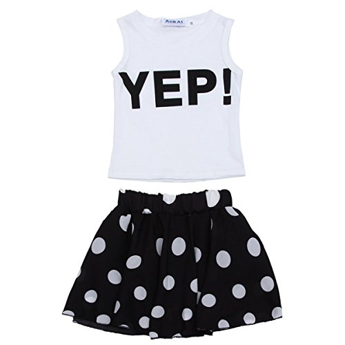 Jastore® Girls Letter YEP Clothing Sets Vest+Short Dot Skirt Kids Clothes (6-7T)