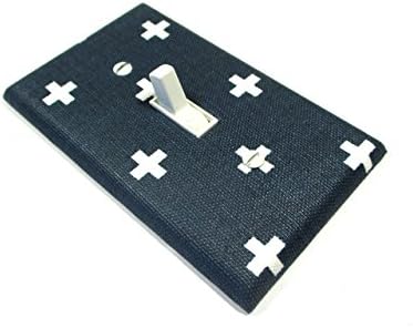 Navy Blue and White Small Swiss Cross Light Switch Cover