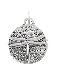 Small Round Dragonfly Pendant with Inspirational Inscriptions in Sterling Silver, #8226
