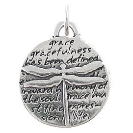 Small Round Dragonfly Pendant with Inspirational Inscriptions in Sterling Silver, #8226